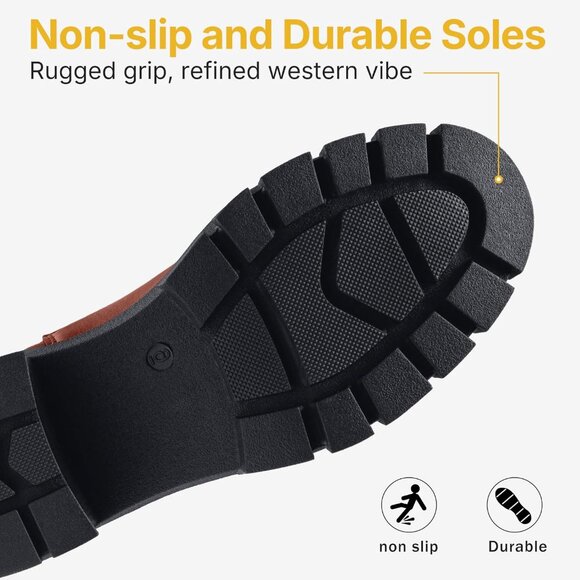 Vepose Women's Cognac Faux Leather Lug Sole Elastic Slip on Ankle Booties - Picture 7 of 9